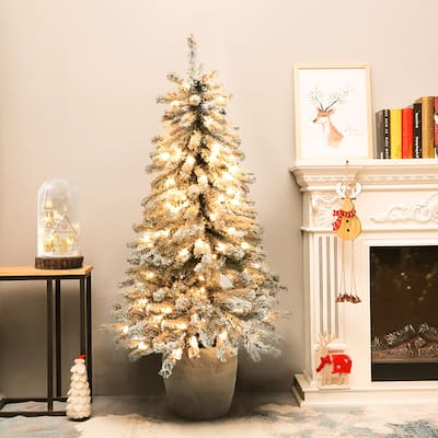 4Ft Pre-Lit LED Artificial Flocked Fir Christmas Tree Potted