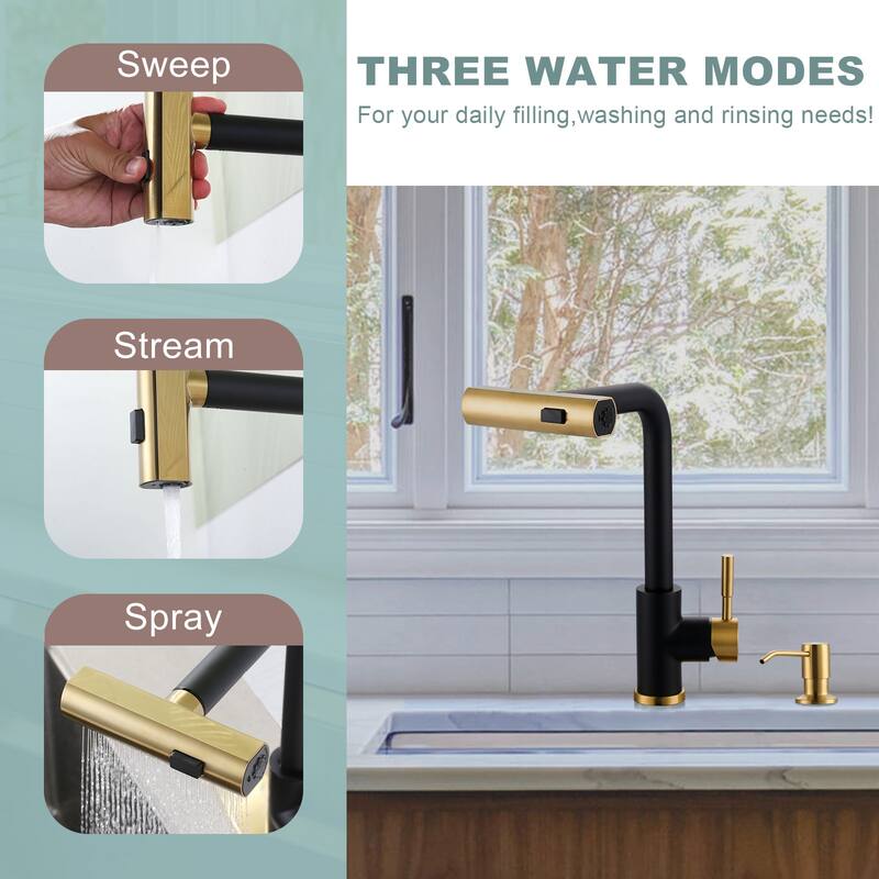 WOWOW Single Handle Waterfall Pull Down Sprayer Kitchen Faucet