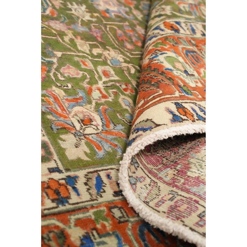 Hand Knotted Oriental 100% Wool Carpet Traditional Medallion Green Tabriz Area Rug - 8' 7'' X 4' 8''