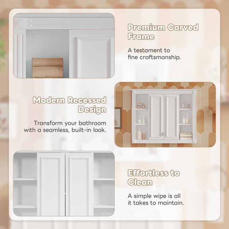 Roomfitters 36x28 Inch Medicine Cabinet, Wall Mounted Bathroom Mirror Cabinet with Adjustable Shelf & Soft-Closing Hinges, White