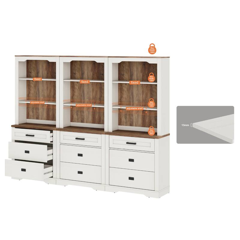 3 Tier Bookcase with Drawer,73.3" Tall Floor Standing Bookshelf