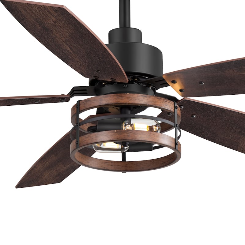 52-inch Farmhouse Ceiling Fan with Light and Remote-5 Reversible Blades