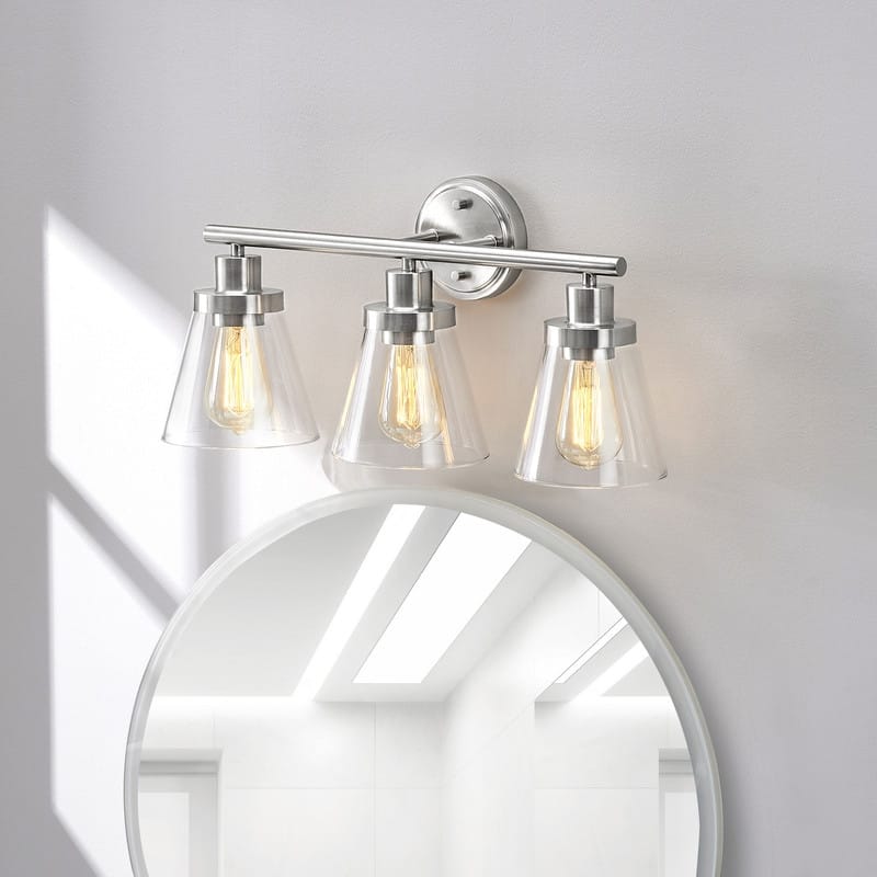 KAWOTI 22.25 inch 3-Light Brushed Nickel Vanity Light with Bell Glass - Brush Nickel
