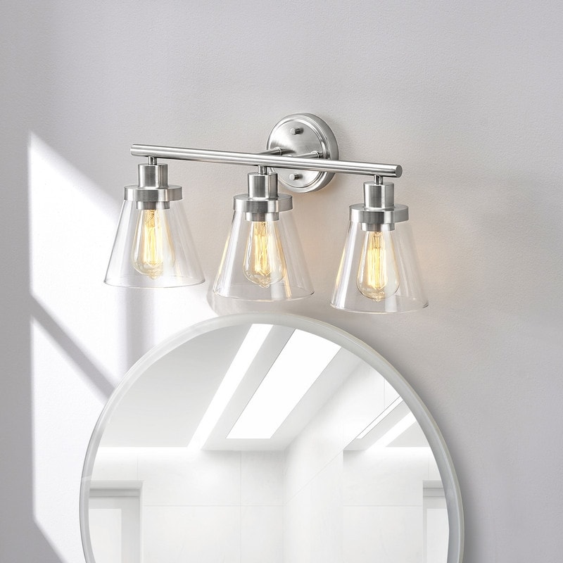 KAWOTI 22.25 inch 3-Light Brushed Nickel Vanity Light with Bell Glass