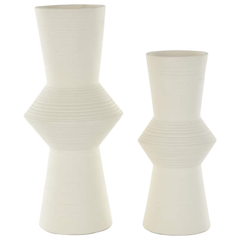 Ceramic Abstract Ribbed Cone Shaped Decorative Vase - Set of 2 Brown or White - Roche River Decor