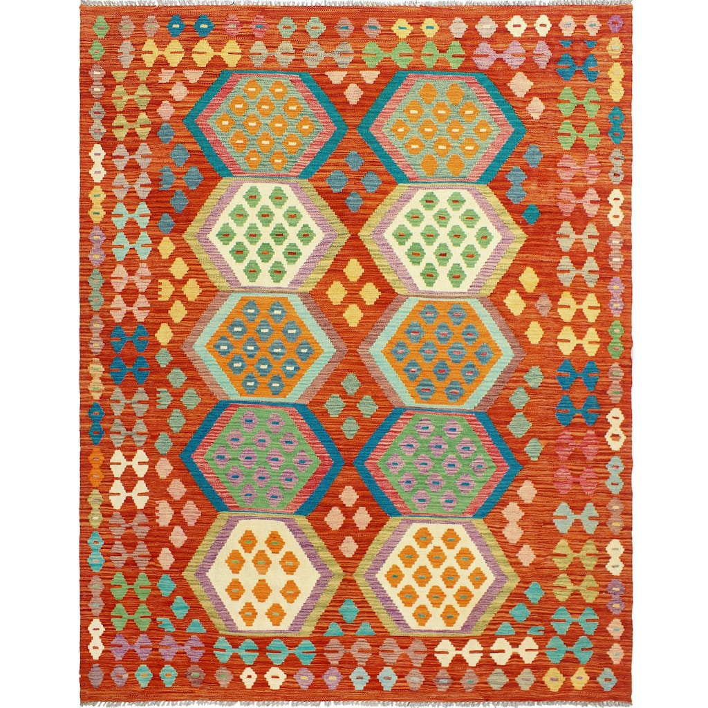 Flatweave Omar Red/Ivory Rug - 5'8" x 7'11"
