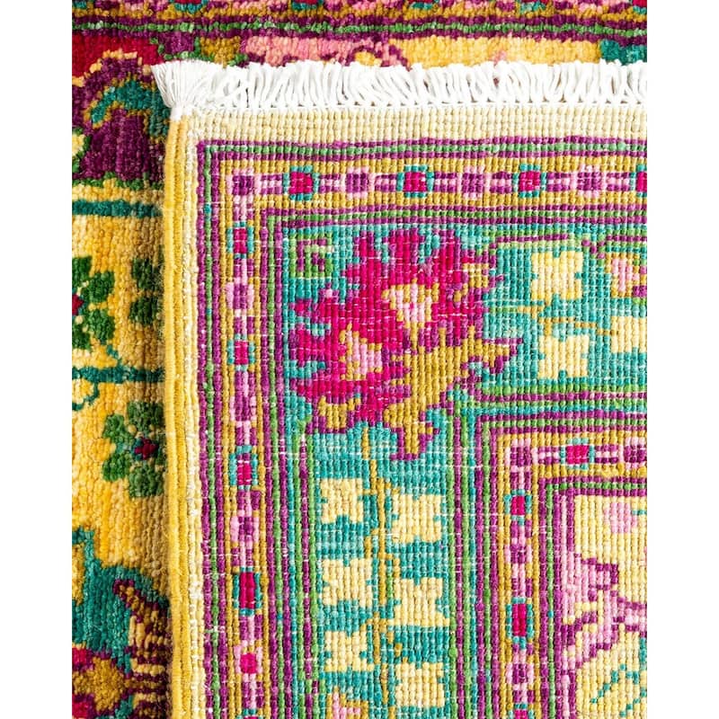 Overton Hand Knotted Wool Vintage Inspired Modern Contemporary Arts & Crafts Yellow Runner Rug - 2' 7" x 9' 8"