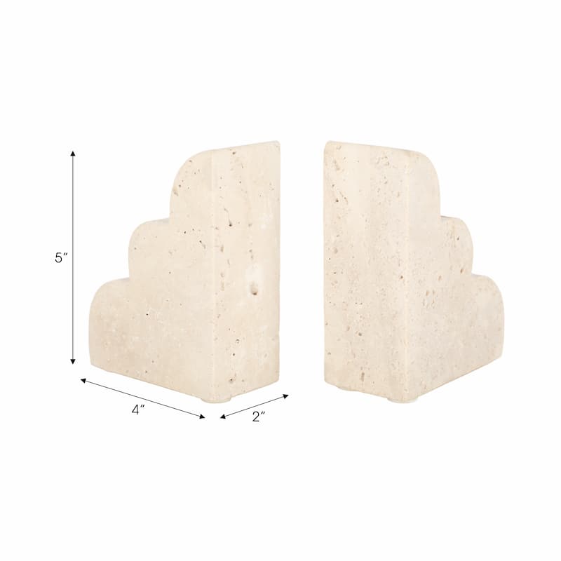 Travertine Modern Cloud Shape Bookends Set - Tan, 5" - 5.25"