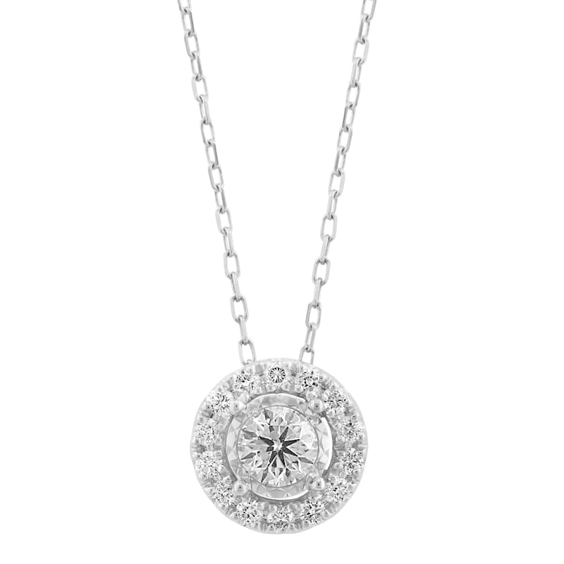 EFFY 14k White Gold Lab Grown Diamond Round Pendant Necklace
