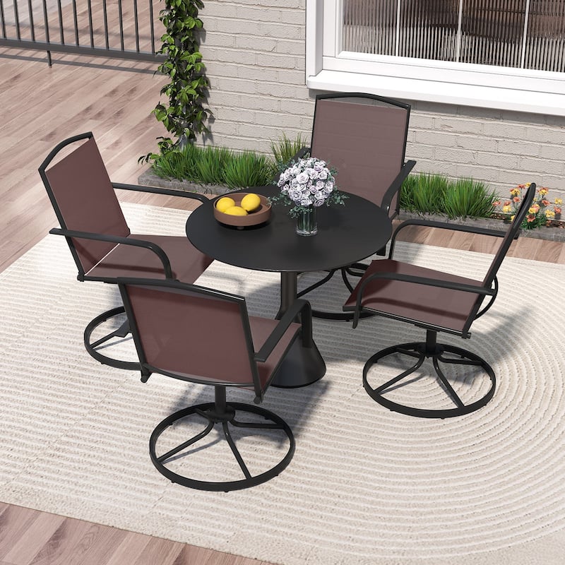 Gymax Patio Swivel Chairs Set of 4 w/ High Back & Round Metal Base for