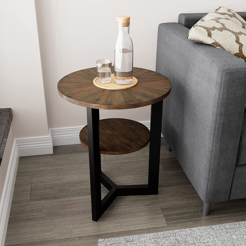 Round Coffee Table with Solid Wood Storage Circle Center Table