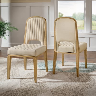 Harstad Wood Finish Cream Fabric Channel Stitching Dining Chair (Set of 2) by iNSPIRE Q Modern