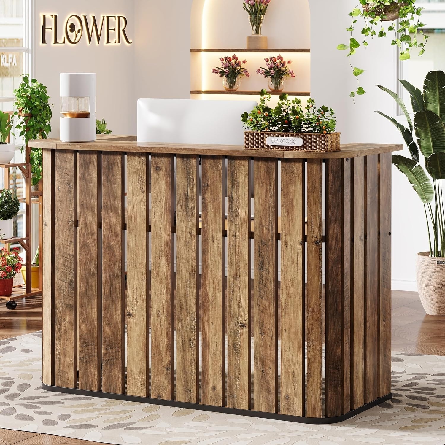 63" Reception Desk with Counter, Modern U-Shaped Front Desk, Retail Checkout Counter Table