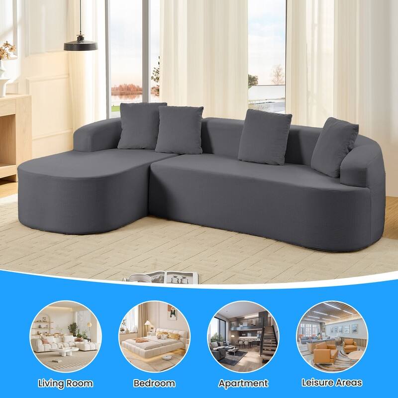 Mixoy 99inch Chenille L Shape Sectional Sofa with Curved Chaise,Modern Cloudy 3 Seater Sofa - 99.2''*59.1''*26.4''