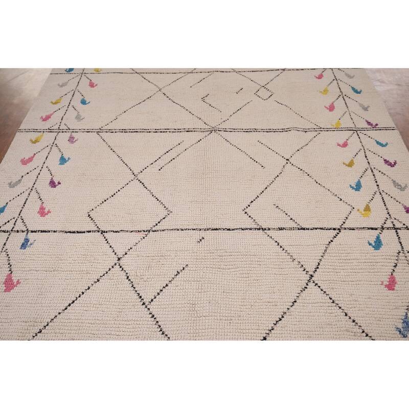 Earth Tone Moroccan Oriental Area Rug Hand-Knotted Beige Wool Carpet - 6'1" x 12'6"