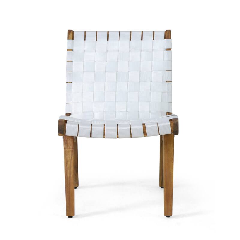 Outdoor Acacia Wood and Rope Weave 3 Piece Chat Set, White and Teak