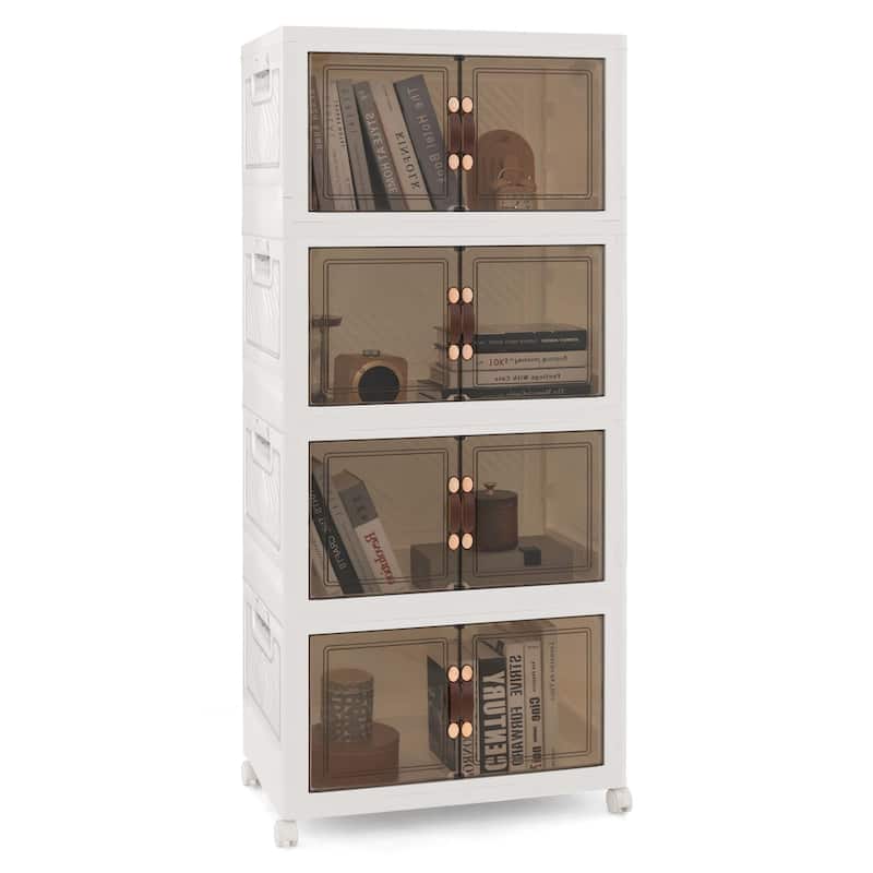 66.5 Gallons Stackable Storage Bins w/ Lockable Wheels Home Organizer - White & Brown