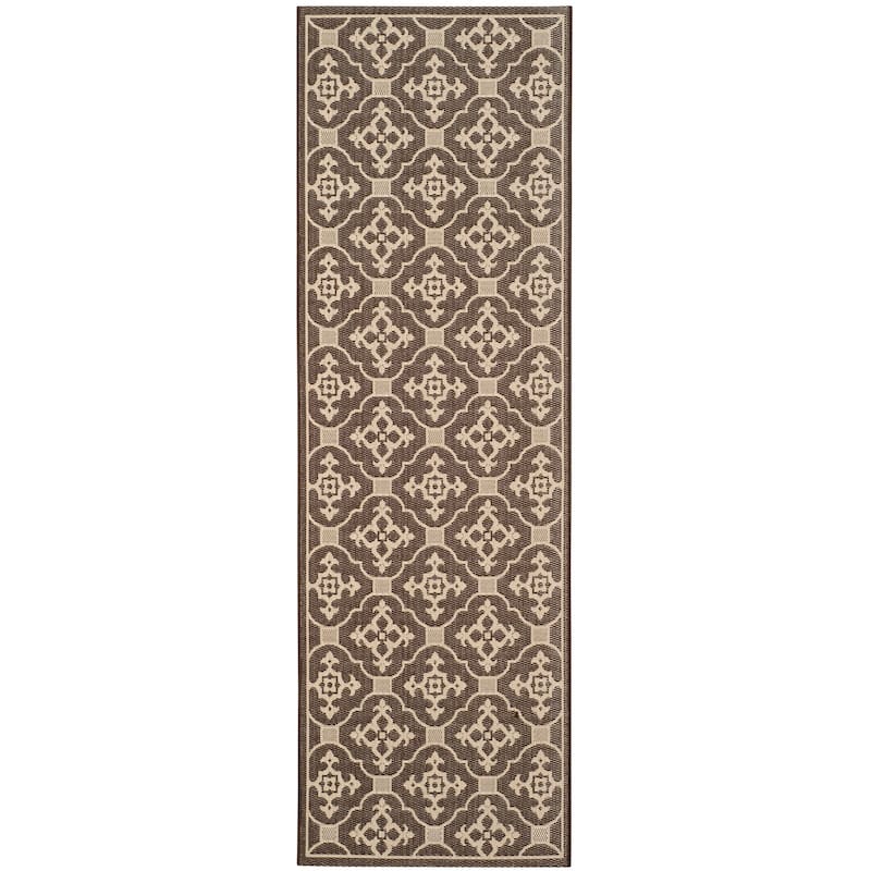 SAFAVIEH Courtyard Birgul Indoor/ Outdoor Waterproof Patio Backyard Rug - 2'7" x 8'2" Runner - Chocolate/Cream