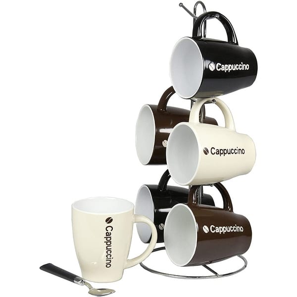 Home Basics 6-Piece Ceramic Mug Set With Stand - Bed Bath & Beyond -  40656337