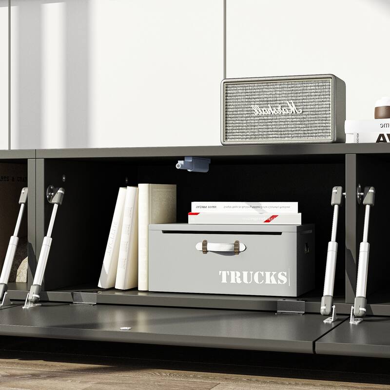 Modern Black TV Stand for 85 Inch TV, Floating Entertainment Center with Drop Down Doors Media Console