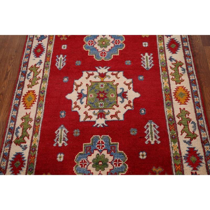 Red Kazak Accent Rug Handmade Oriental Wool Carpet - 2'10" x 4'0"