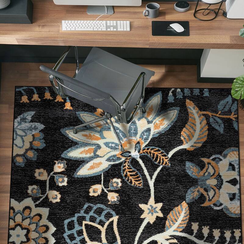Beige Multi Floral Medallion Stylish and Durable Area Rug - Black - 4' x 6'