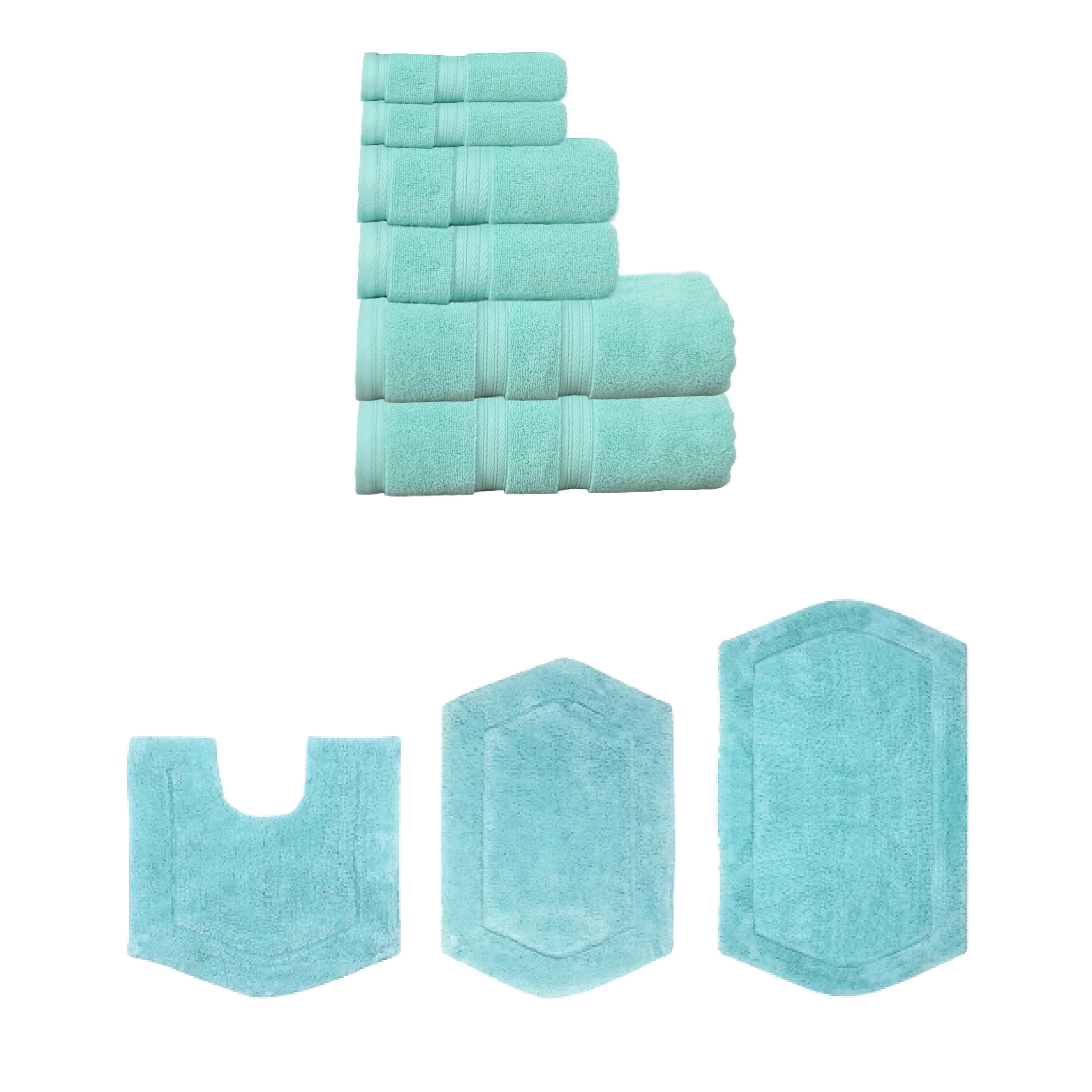 Home Weavers Waterford Collection 100% Soft Cotton Super Absorbent 6 Pc Towel Set & 3 Pc Bath Rug Combo, Non Slip (Set of 9)