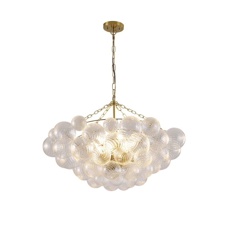 12-Light Brass Chandelier With Clear Swirl Glass Accents
