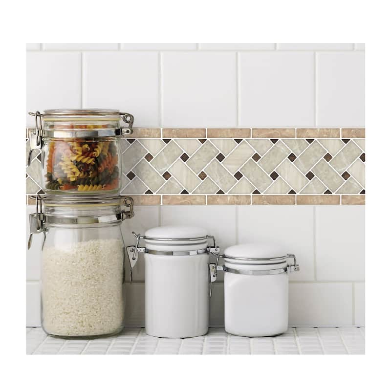 Art3d Peel and Stick Tile 12.4"x5" Waist Line Mosaic Tiles (10-Pack) - Beige