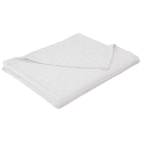 Basketweave Thin Cotton Cozy Bed Blanket Twin White
