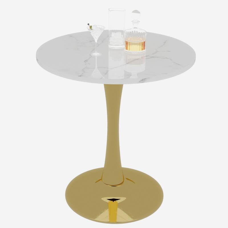 27.6-Inch Mid-Century Modern Style Dining Table, Accommodates 2-4 People, Featuring A Round White-Veined Marble Tabletop