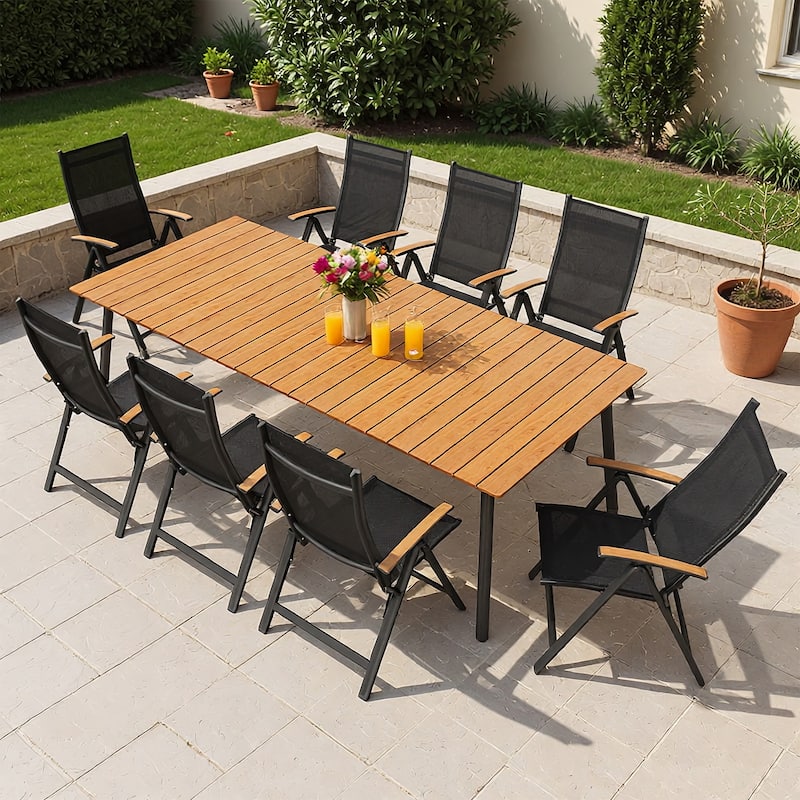 7/9-Piece Outdoor Aluminum Patio Dining Set Adjustable Folding Chairs and Dining Table with Umbrella Hole