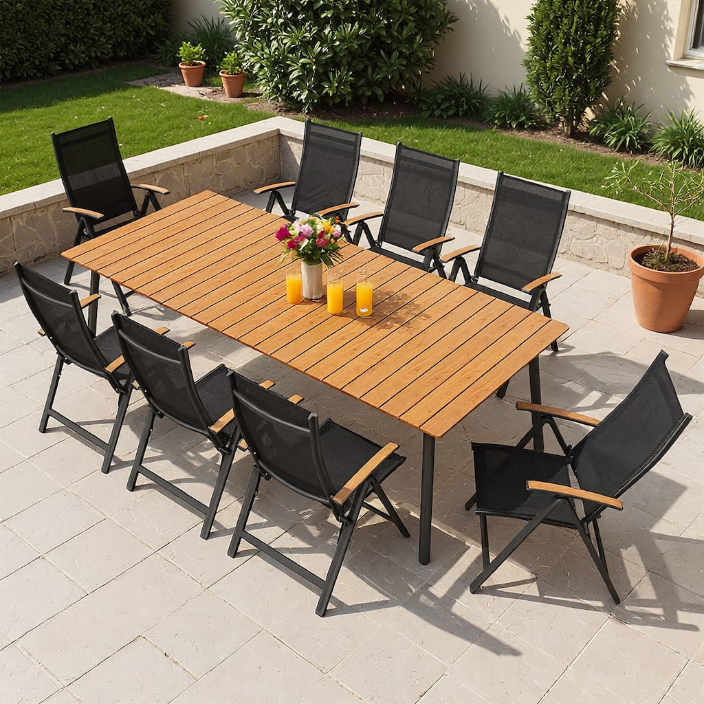 7/9-Piece Outdoor Aluminum Patio Dining Set Adjustable Folding Chairs and Dining Table with Umbrella Hole