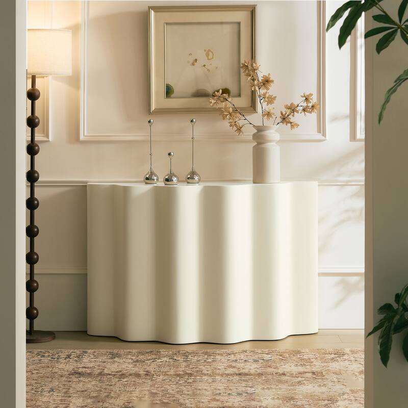 47.24 Inch Fiberglass Entryway Table for Living Room,Narrow Console Table, Modern Wavy Design Sofa Table Entrance Table - Beige