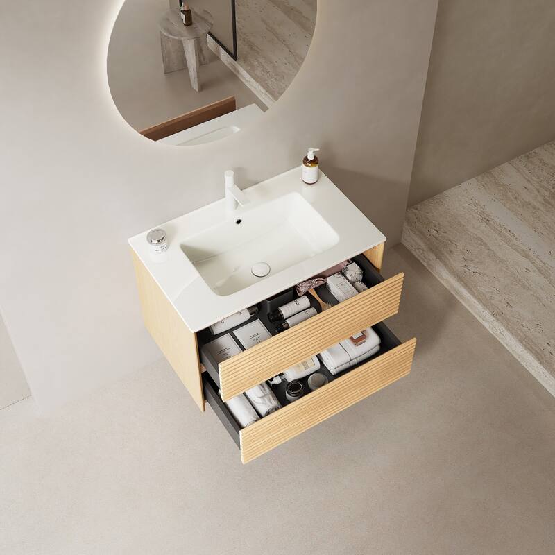 Wall-Mounted Bathroom Vanity Set with Integrated Ceramic Sink