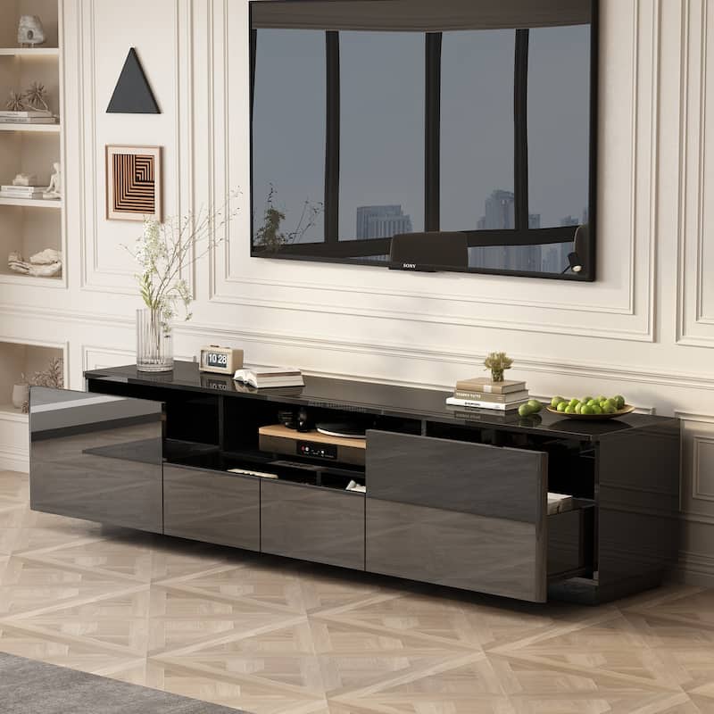 TV Stand LED Light High Gloss White TV Stand LED Entertainment Center