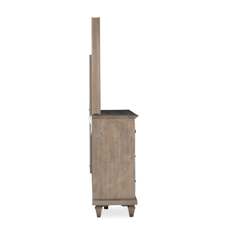 Magnussen Home Lancaster Dovetail Grey Drawer Dresser with Landscape Mirror