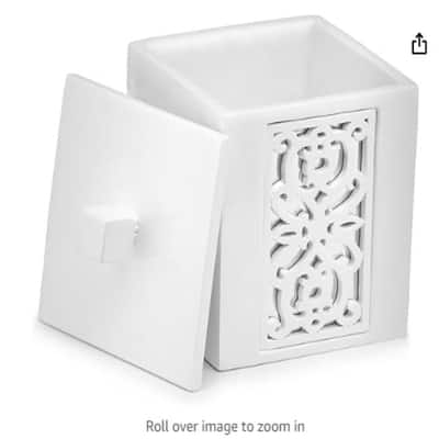 Creative Scents White Qtip Holder With Lid Decorative Cotton Ball Jar Durable Cotton Swab Container
