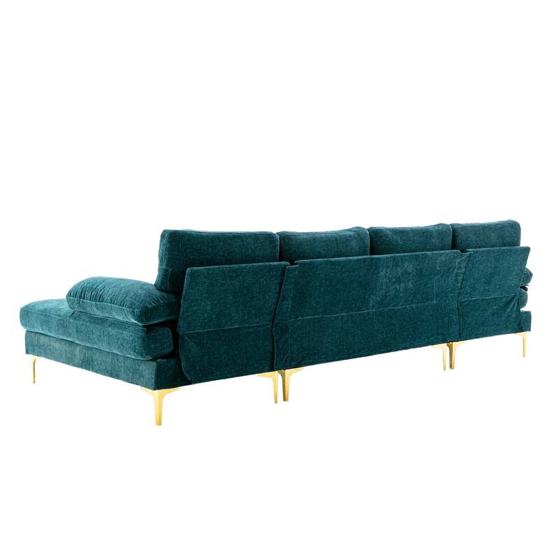 Living Room Chenille Fabric Sofa Sectional Sofa with Cushion Back, Pillow Top Arms, and Metal Legs