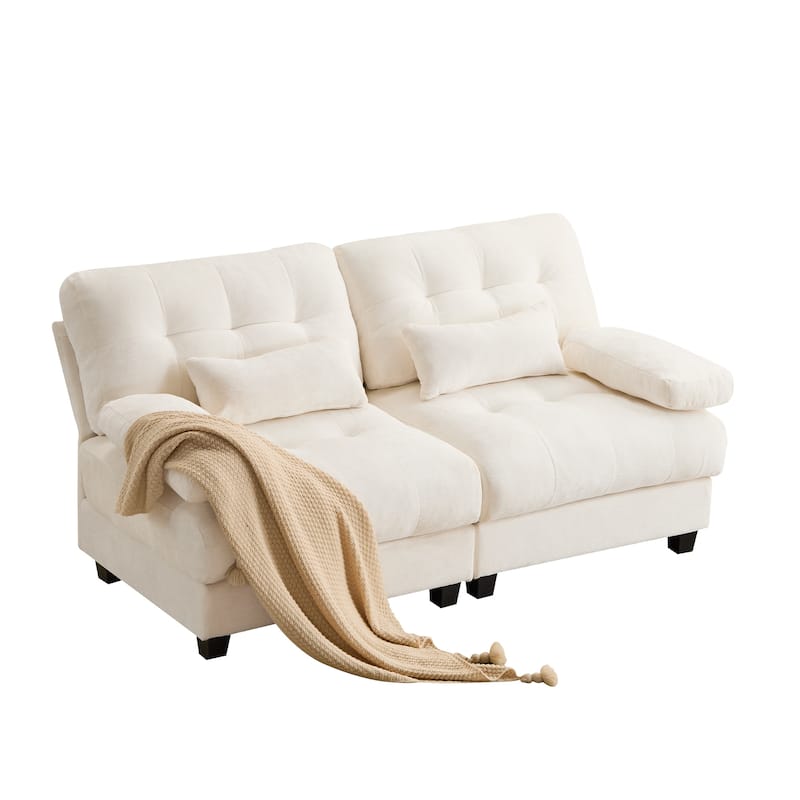 GDFStudio - 4-Piece Adjustable Backrest 67" Chenille Loveseat Sofa with 2 Throw Pillows