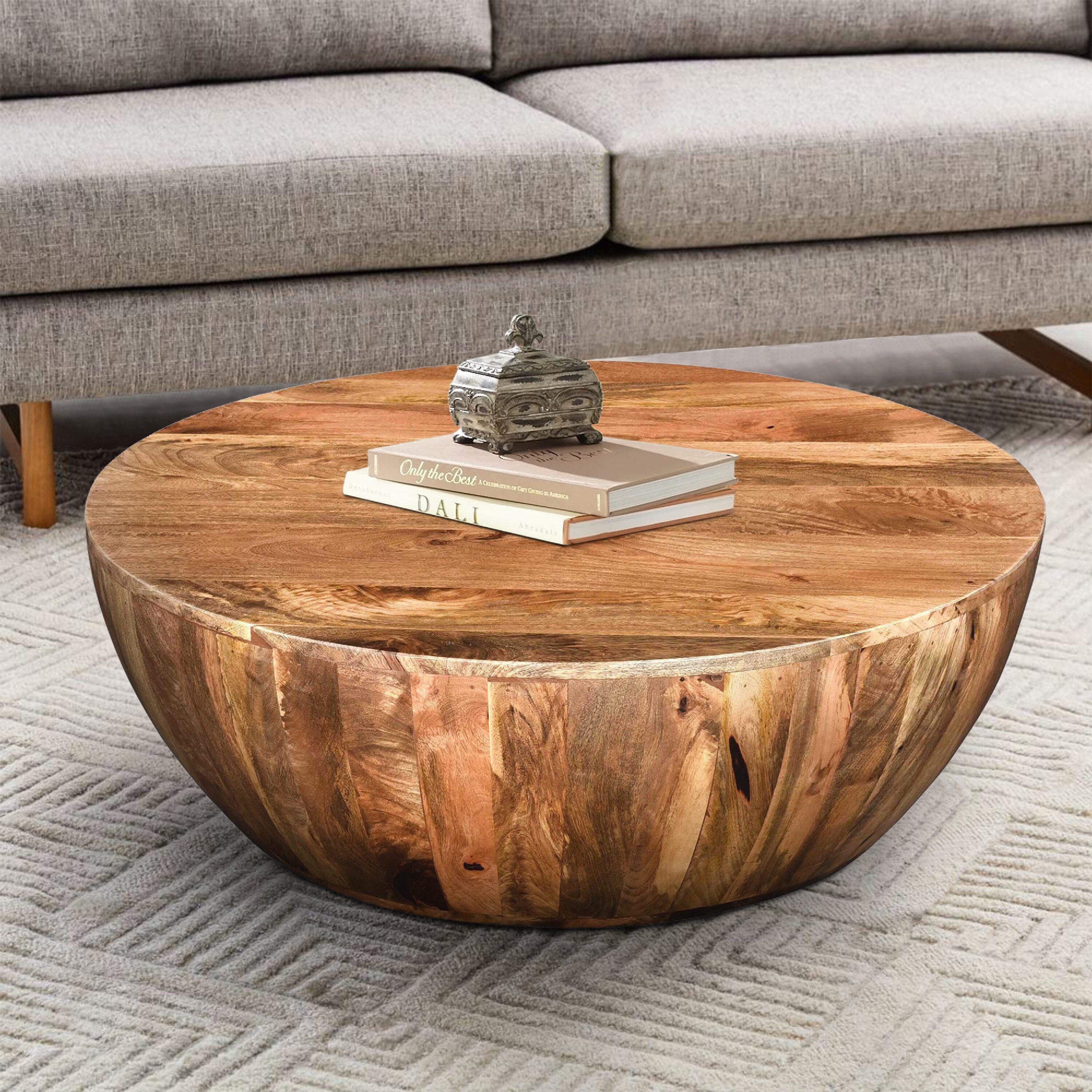 Arthur Mango Wood Coffee Table In Round Shape, Dark Brown - On