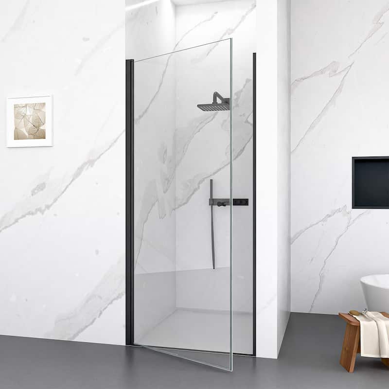 Anmytek Frameless Circular Pivot Shower Door - 1/4" SGCC Tempered Glass, 34W x 72H, Matte Black