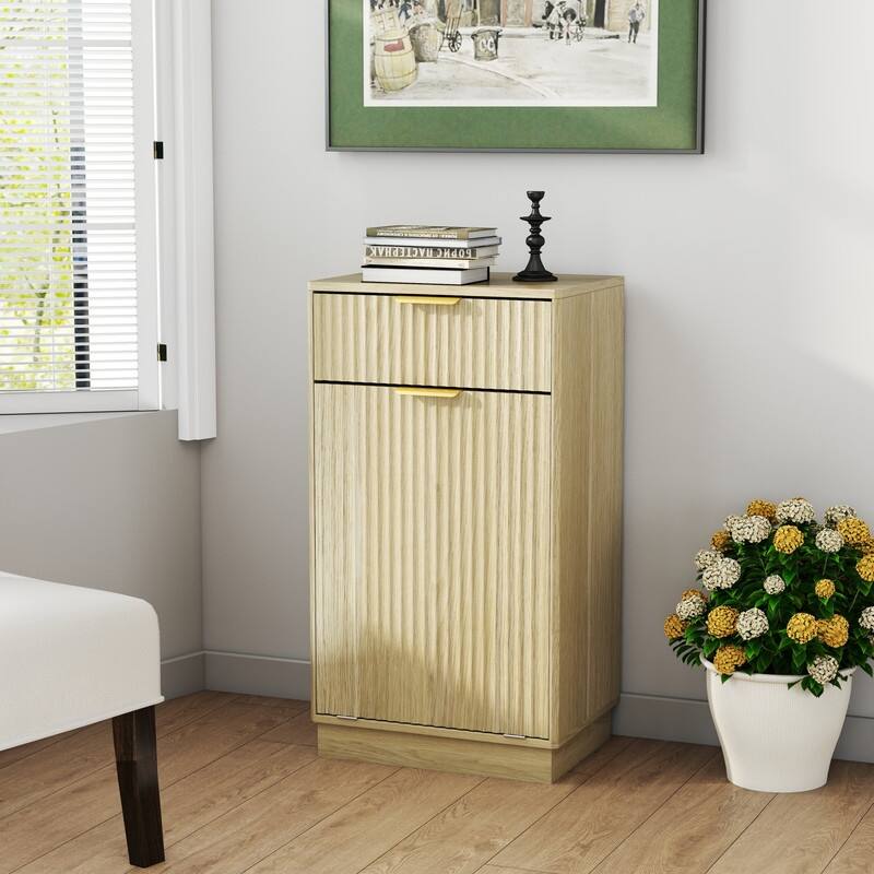 10-Gallon Tilt-Out Trash Can Cabinet with Drawer & Pull-Out Bin