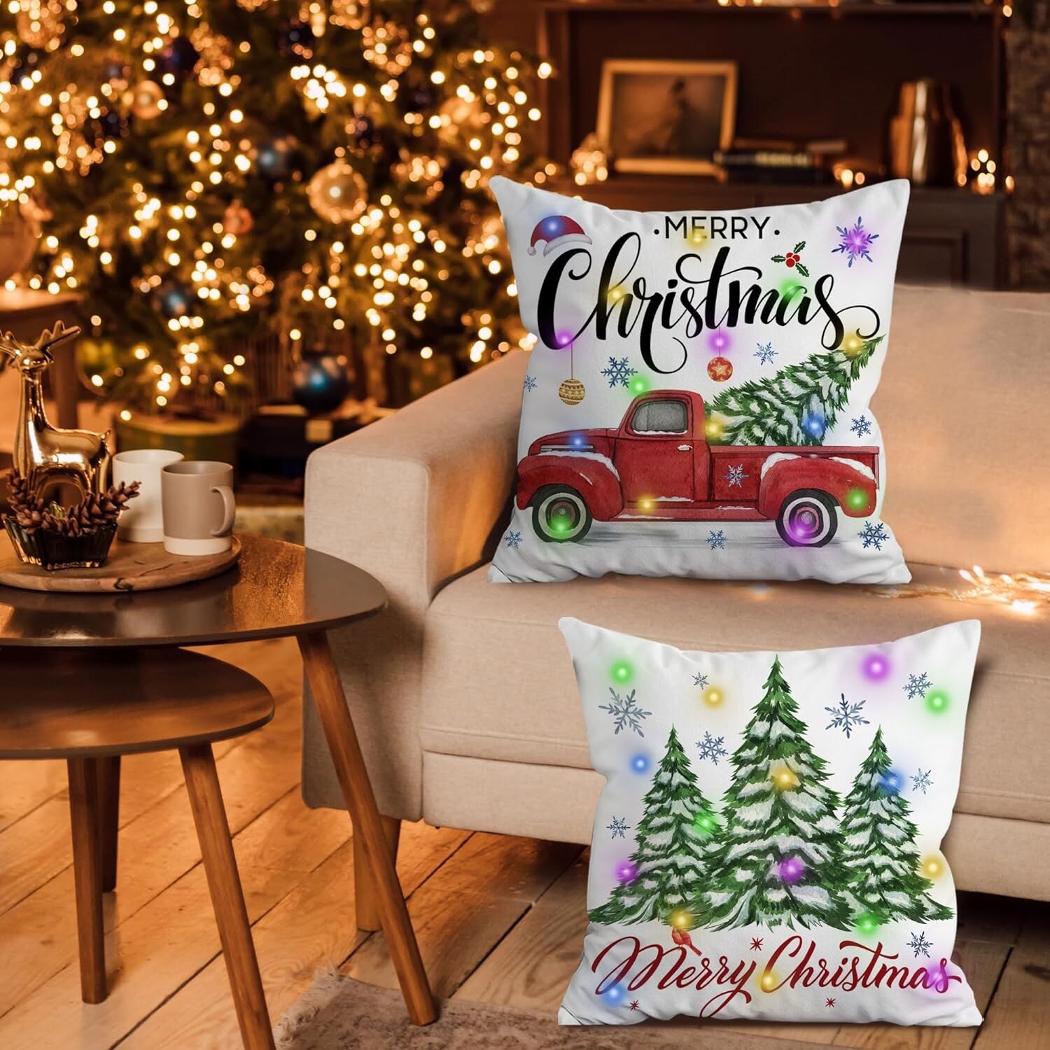 Lighted Christmas Pillow Covers Christmas Decorations Indoor Red