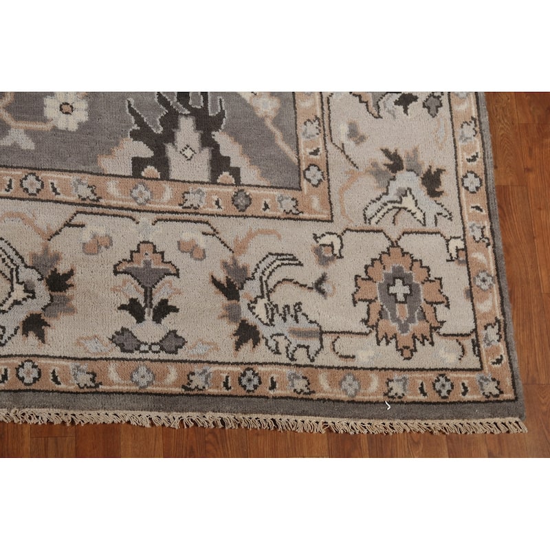 Gray Oushak Indian Area Rug Handmade Wool Carpet - 9'0" x 11'9"