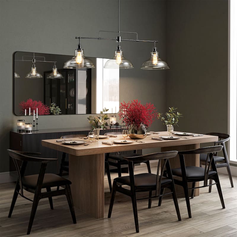 1/3-Light Industrial Modern Black Linear Clear Glass Pendant Light