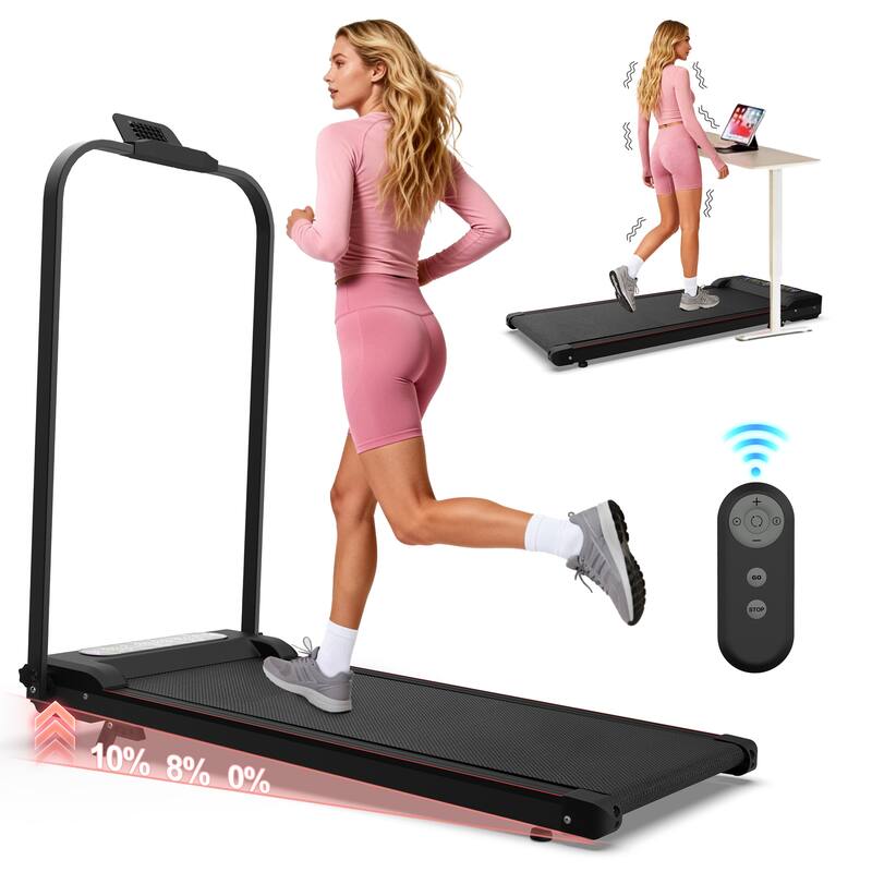 Foldable Treadmill with Handle Bar Incline, 2 in 1 Upgrade Portable Under Desk Walking Pad and Vibration Pad with Remote Control