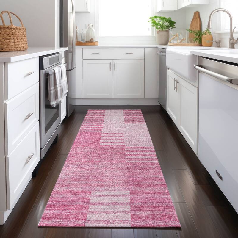 Machine Washable Indoor/ Outdoor Chantille Geometric Contemporary Rug - Pink - 2'3" x 7'6"