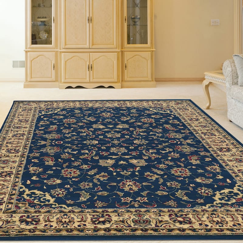 Admire Home Living Caroline Traditional Floral Sarouk Pattern Area Rug - 7'9 X 11' - Navy