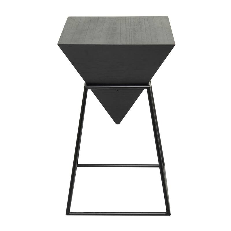 Minimalist Wood Inverted Pyramid Geometric Accent Table with Metal Stand - White or Black